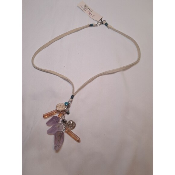 NWT Peyote Bird Free Spirit Gemstone Mix Pendant Necklace On Leather Cord 18.5" - Picture 5 of 7